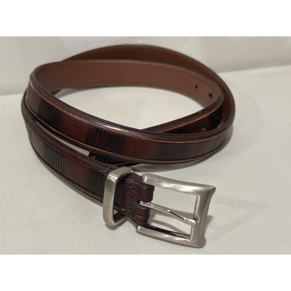 Roundtree & Yorke Leather Belt 36 Full Grain Cowhide Brown‎ Solid Brass